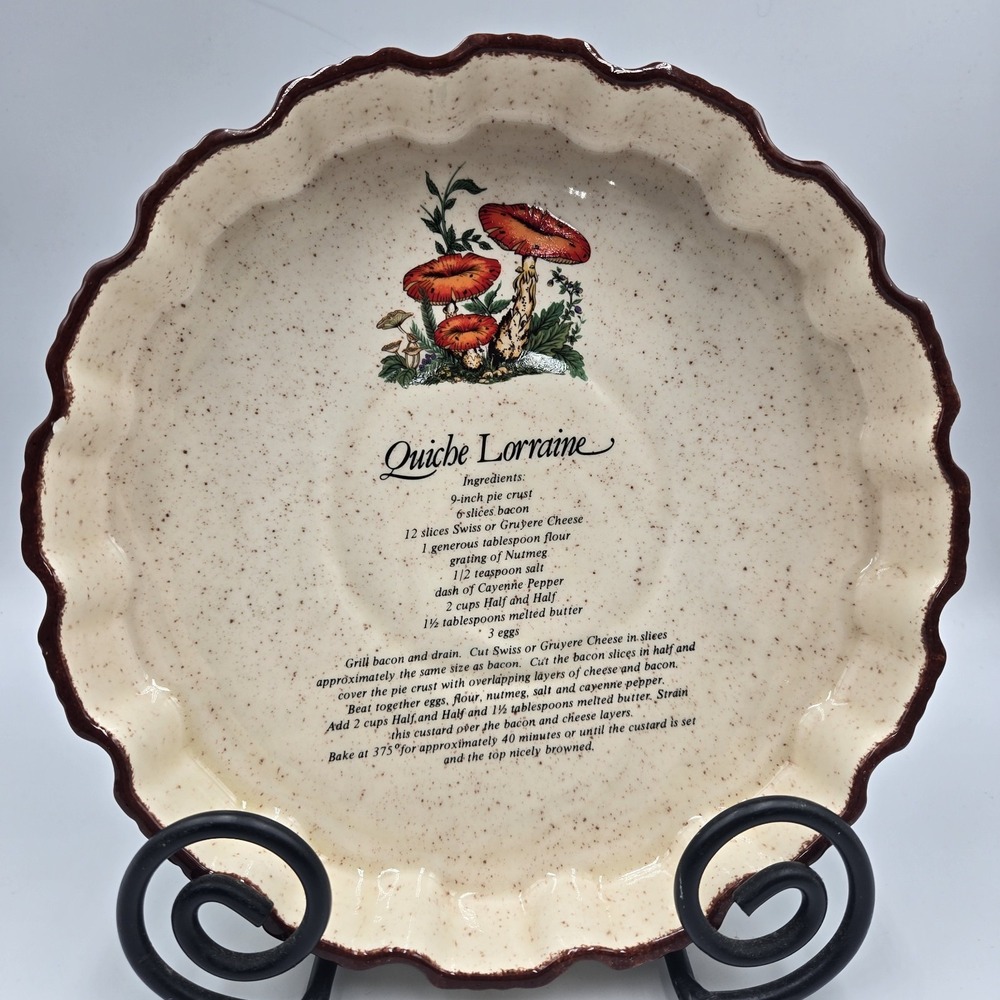 Vintage Recipe Pie Dish Quiche Lorraine Deep Dish Mushrooms Cottagecore‎ Country